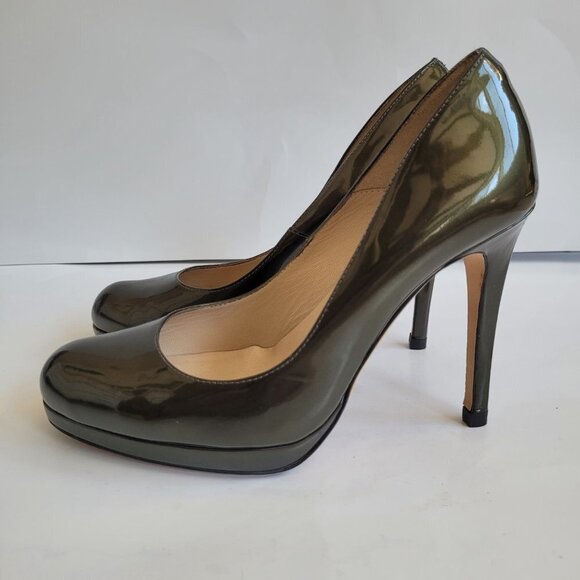 EUC L.K. Bennet Sledge Platform Heels Glossy Green Patent Leather sz 38 6US. - Picture 5 of 9